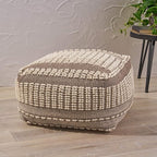 GDFStudio Boho Wool and Cotton LargePouf Ottoman Foot Stool - Bean Bag Floor Chair - Foot Rest Couch for Living Room Bedroom, Brown and Ivory