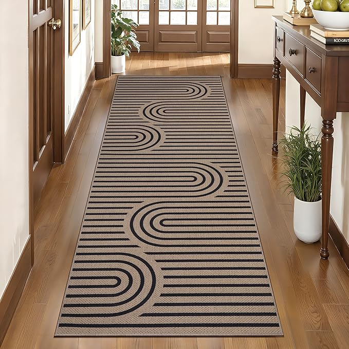 Tangsoo Easy Jute Rug 2x6 Washable Runner Rug for Hallways,Non-Slip Thin Black Outdoor Rug,Modern Farmhouse Rainbow Floor Carpet for Kitchen Laundry Bedroom Living Room Entryway