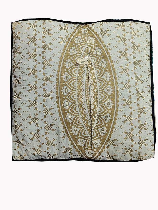 Gold Mandala Barmeri Large Floor Pillow Cover Cushion Meditation Seating Ottoman Throw Cover Hippie Decorative Zipped Bohemian Pouf Ottoman Poufs, Pom Pom Pillow Cases (White Gold, 24" Square)