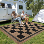 Checkered Jute Rugs, 6x9 Large Washable Outdoor Patio Rug, Living Room Bedroom Dining Room Indoor Carpet, Non Slip Modern Farmhouse Design Neutral Geometric Porch Classroom Mat, Black and Brown