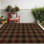 Vintage Large Plaid Area Rug for Living Room - 5x7 Easy Jute Classic Brown and Red Rug for Bedroom Under Bed, Large Entryway Outdoor Porch, Washable Non Slip Neutral Dark Brown Retro Décor