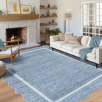 GarveeHome Scalloped Large Living Room Area Rug 6x9 - Machine Washable Modern Rugs Bordered Neutral Rug Non-Shedding Low Pile Farmhouse Carpet for Bedroom Nursery Classroom Dorm 6 ft x9 ft Blue