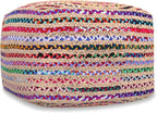 SIMPLIHOME Margo Square Pouf - 20 inch Wide Handwoven Jute and Cotton Chindi Braided Ottoman in Multi-Color, Boho-Style Footstool or Extra Seating for Living Room with Polystyrene Beads, Assembled