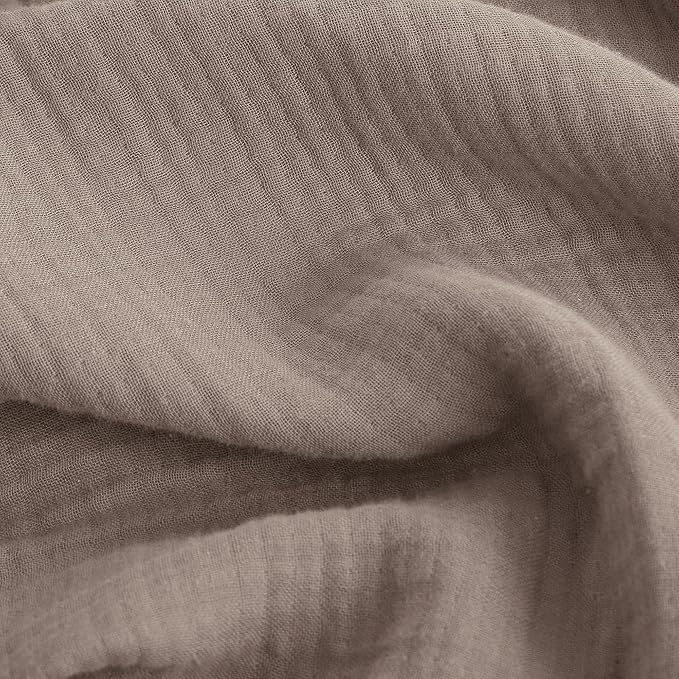 FOSSA Muslin Blanket with Fringe - 4-Layer 100% Cotton Gauze Super Soft & Breathable Throw -Lightweight Decorative Cooling Blanket for Bed, Sofa, Office (Pale Brown, Queen (90" × 90"))