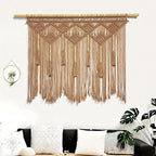 Youngeast Large Macrame Wall Hanging Boho Woven Tapestry Bohemian Macrame Wall Decor Handmade Tassel Tapestry Home Decoration for Bedroom Living Room 39"X31" (Wood Dowels Not Included) (Khaki)