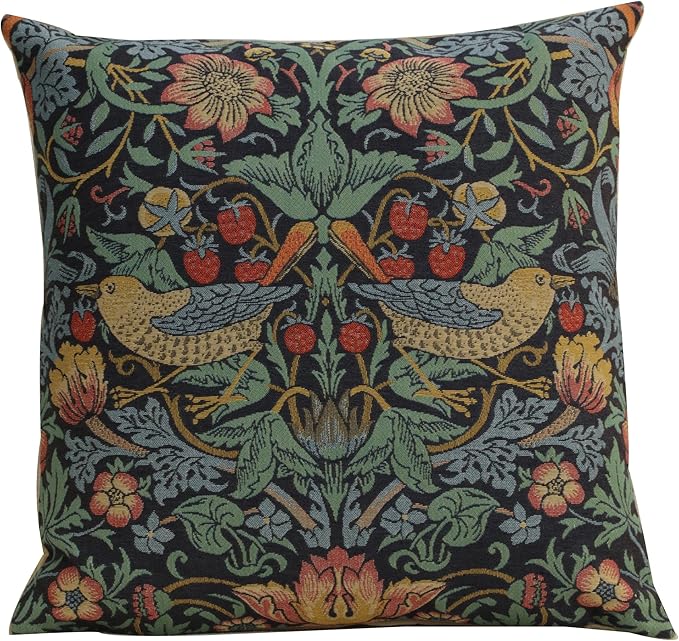 Charlotte Home Furnishings Throw Pillow Covers Decorative Boho Pillow Covers for Couch Living Room Blue Strawberry Square Cushion Cases 18x18 in European Cotton Jacquard Woven Cozy Bedroom Decor