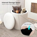 Ottoman Poufs with Storage, Set of 2 Soft Upholstered Vanity Stool,Multifunctional Ottomans Coffee Table Padded Seat Foot Rest for Living（White, Pack of 2）