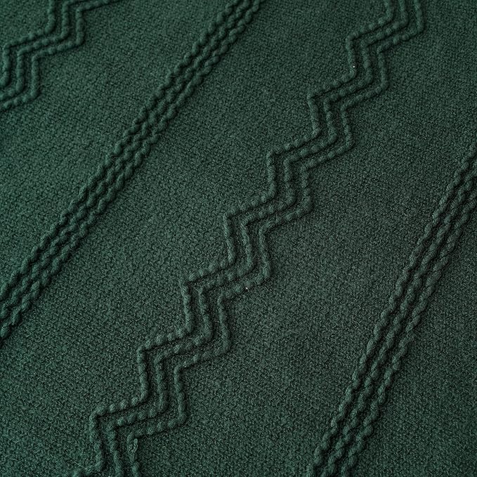 BATTILO HOME Christmas Décor Green Throw Blanket with Fringe, Geometric Bed Throws Dark Green Throws Decorative Throw Blanket for Couch, 50"x60"