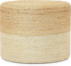 REDEARTH · Cylindrical Pouf Foot Stool Ottoman - Jute Braided Pouffe Poof Accent Sitting Footrest for Living Room, Bedroom, Nursery, Patio, Lounge & Other Rooms (Natural Ivory, 18"X18"X14")