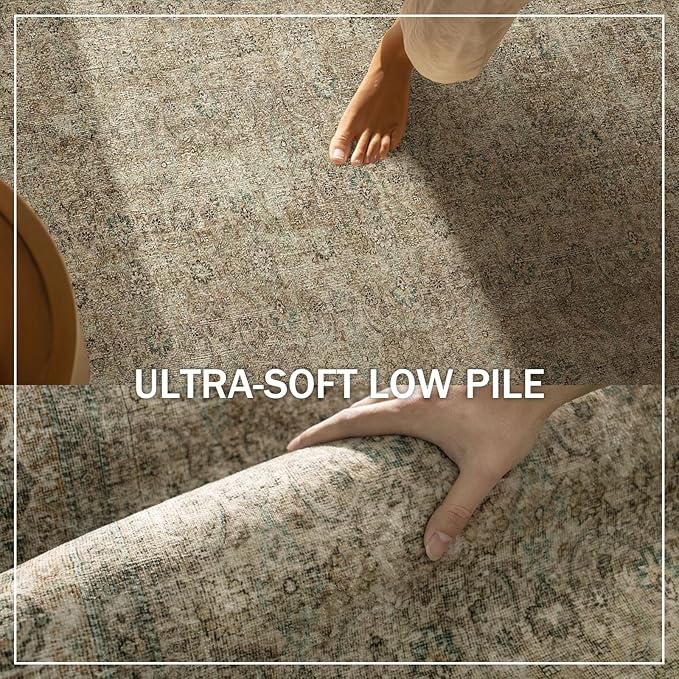Washable Area Rugs for Living Room: 5x7 Bedroom Rug Boho Vintage Rugs Stain Resistant Non Slip Low Pile Lightweight Soft Carpets for Dining Room Kitchen Nursery Kids Room Farmhouse Living Room