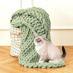 Admitrack Chunky Knit Blanket Throw, 100% Hand Knit Chenille Throw Blanket for Sofa & Home Decor, Soft and Cozy Knitted Throw Blankets (Sage Green，40"x50")