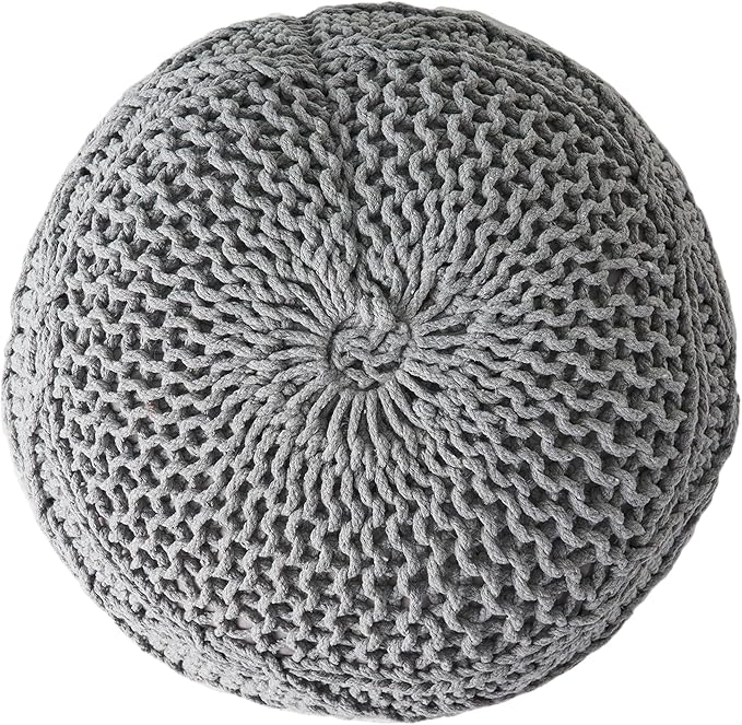Christopher Knight Home Morven Knitted Round Pouf - Cotton - Gray