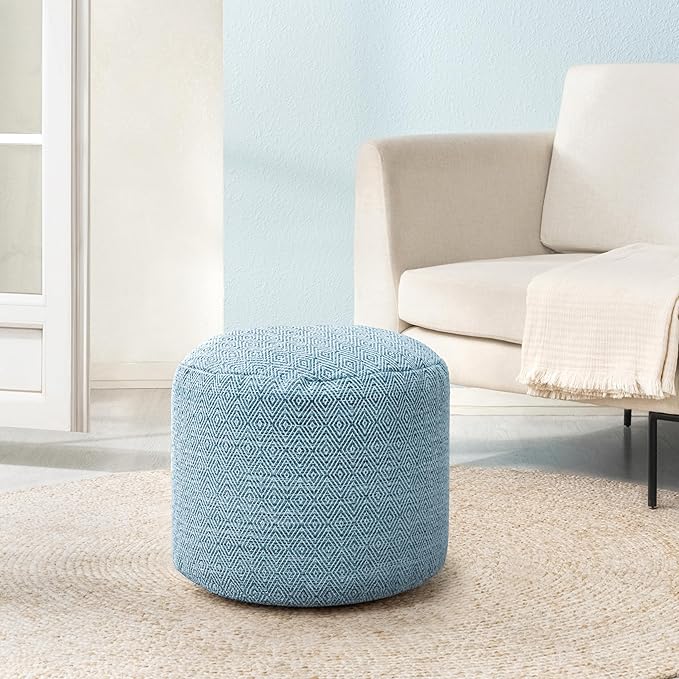 Anji Mountain Pouf Ottoman Foot Rest, Handmade Ottoman Pouf, Comfortable Foot Stool, Decorative Floor Seating for Living Room Decor, Bedroom & Home Décor Accent - Blue