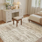 5x7 Area Rugs Brown Low Pile Indoor Washable Trendy Faded Style Rugs for Bedroom Living Room Dining Room Foldable Non-Slip Thin Print Mat
