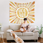 WARDOS Boho Sunshine Tapestry, You Are Inspirational Tapestry Wall Hanging, Colorful Boho Sun Positive Affirmation Wall Blanket Decor for Kids Room Nursery Playroom Classroom, 50x60 Inch (yellow)