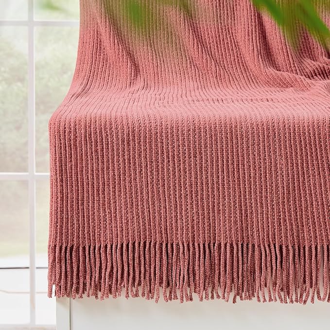 inhand Coral Pink Chunky Chenille Throw Blanket for Couch Bed, Mothers Day/Mom Birthday Gifts for Mom from Daughter Son,Soft Boho Knitted Blanket,Cozy Decor for Living Room,60"x80",Extra Thick