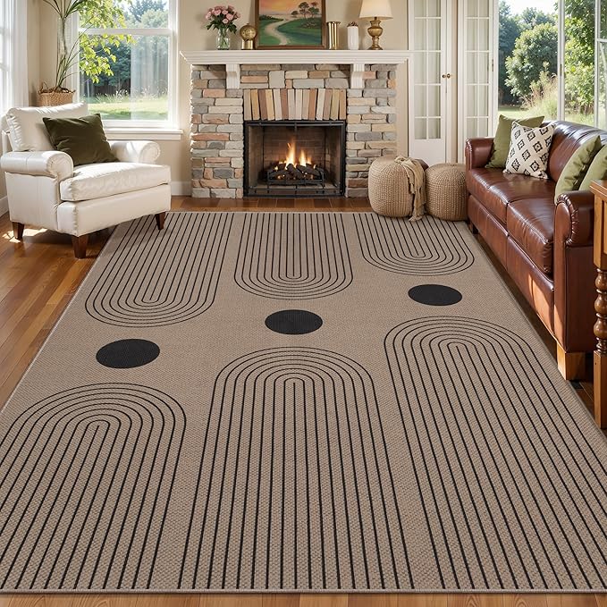 Tangsoo Modern Easy Jute Rug 5x7 Large Washable Area Rugs for Dining Room Table,Non-Slip Thin Indoor Outdoor Rug,Farmhouse Natural Throw Mat for Living Room Office Backyard Patio