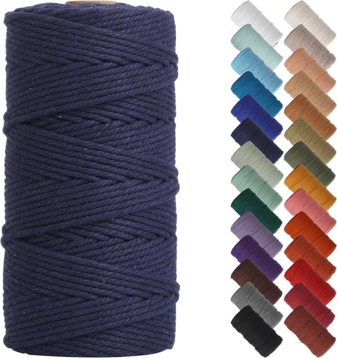 NOANTA Dark Blue Macrame Cord 3mm x 220yards, Colored Macrame Rope Cotton Rope Macrame Yarn, Colorful Cotton Craft Cord for Wall Hanging, Plant Hangers, Crafts, Knitting