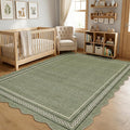 GarveeHome Washable Rugs for Entryway 4x6 Area Rug Scalloped Solid Green Living Room Area Rug Non Slip Soft Non Shedding Low Pile Stain Resistant Carpet for Kitchen Bath Bedroom Nursery, Green