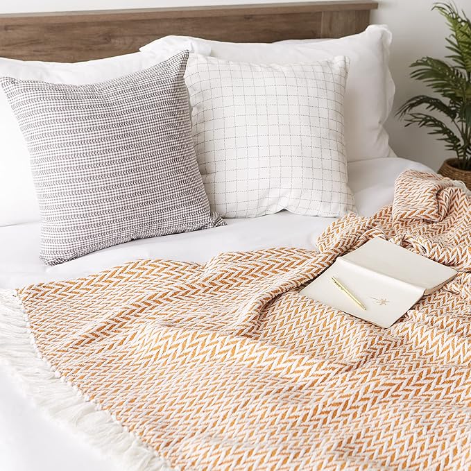 DII Zig Zag Throw Collection Modern Woven Cotton, 50x60, Pumpkin Spice