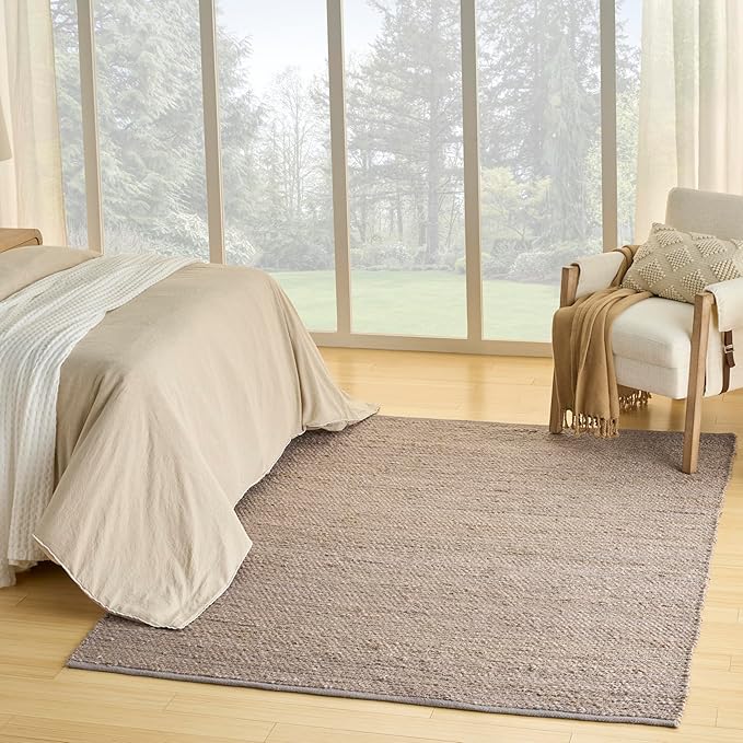 Nourison Home Natural Jute Grey 5' x 7' Area Rug - Easy Clean, Non Shedding, Bed Room, Living Room, Dining Room, Kitchen (5' x 7')
