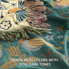 Boho Throw Blanket for Couch Sofa Bed, 100% Cotton Woven Quilt with Tassel 90”x98”, Super Soft Muslin Blanket with Bird Printed, Decorative Reversible Bed Blanket/Cover for All Seasons