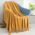 Chenille Throw Blanket for Couch with Tassels,60"X80" Soft Lightweight Knitted Boho Decorative Blankets for Bed and Sofa,Mustard Yellow
