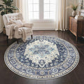 GENIMO 5FT Round Area Rugs for Living Room, Circle Rugs Machine Washable Low Pile, Chenille Non Slip Vintage Rug for Bedroom, Dining Room, Home Office, Charcoal Brown