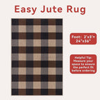 Tangsoo Checkered Easy Jute Rug, 2x3 Washable Ultra Thin Rug for Entryway Non-Slip Black Brown Outdoor Rug,Modern Front Door Mat Carpet for Kitchen Bedroom Porch Doorway