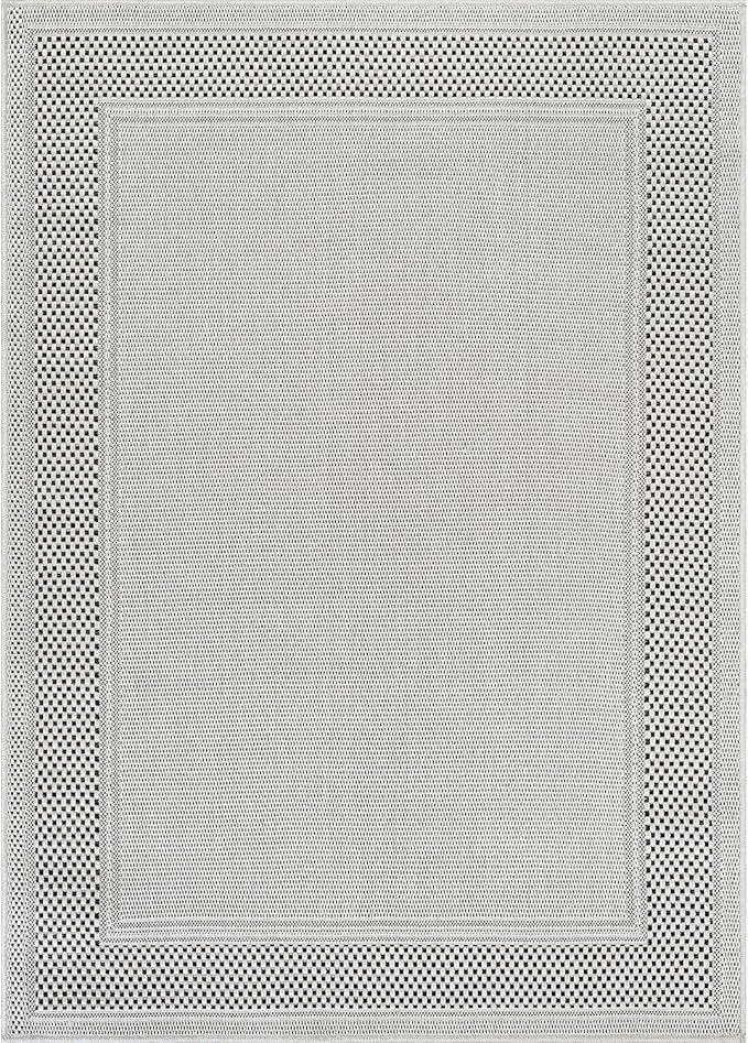 CAMILSON Easy Jute Rug 10x14, Indoor Outdoor Off-White Color Fiber Area Rugs for Living Room Patio and Dining Room Rug, Bordered Boho Woven Design, Easy-Cleaning, Washable Outside Carpet (10 x 14)