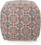 GDFStudio Boho Handmade Fabric Cube Pouf Ottoman Foot Stool - Bean Bag Floor Chair - Foot Rest Couch for Living Room Bedroom,Multicolored,16"" x 16"" x 16"", 313834N