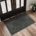 GENIMO 2x3 Indoor Doormat, Washable Non-Slip Vintage Floral Low Pile Door Mat for Entryway Front Door Kitchen Bathroom, Stain Resistant Small Throw Rug Runner (Charcoal Green)