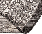 Rugs.com Outdoor Aztec Collection Rug – 4 Ft Round Charcoal Gray Flatweave Rug Perfect for Kitchens, Dining Rooms