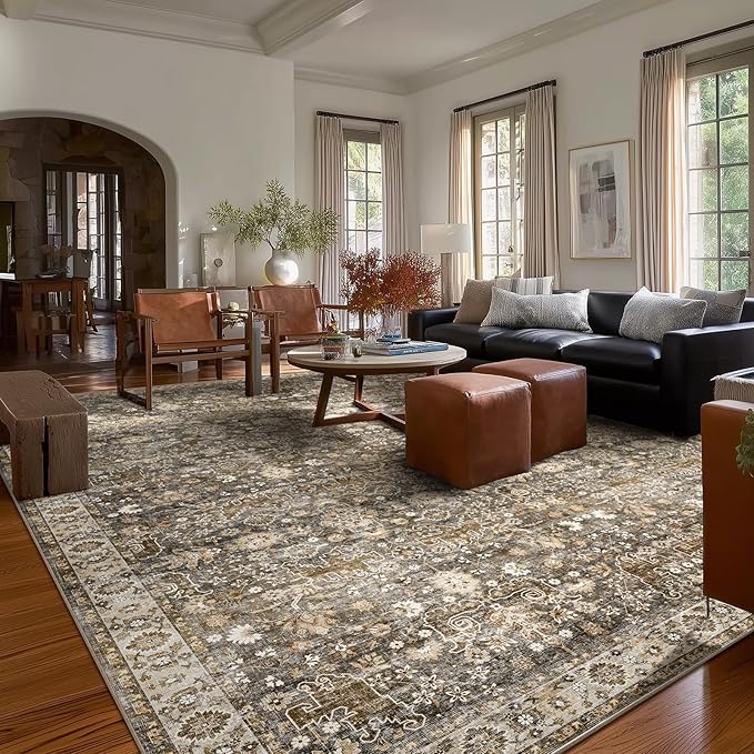 Washable Rugs for Living Room: 10x14 Area Rugs for Bedroom Ultral Soft Non-Slip Stain Resistant Vintage Boho Large Carpet for High-Traffic Dining Room - Farmhouse Decor