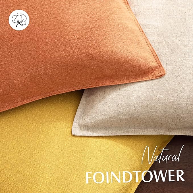 Foindtower Pack of 2, Decorative Linen Soild Throw Pillow Covers Soft Accent Euro Cushion Case Boho Farmhouse Pillowcase for Chair Couch Sofa Bedroom Living Room Home Decor 20 x 20 Inch Dusty Orange