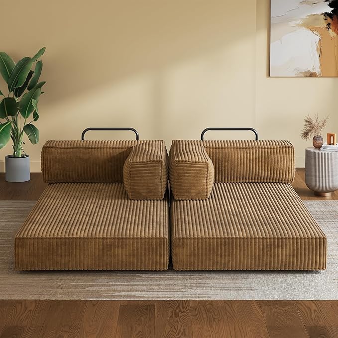 WLIVE 71'' Futon Sofa Bed, Convertible Sleeper Sofa, Folding Pull Out Couch Boneless Mattress with Fixed Frame, Corduroy, Brown