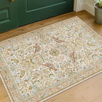 Beige Boho Bathroom Rugs 2x3 Washable Non Slip - Soft Low Pile Small Throw Rug for Entryway, Kitchen, Powder Room - Unique Farmhouse Bird & Pattern Botanical Decorative Door Mats