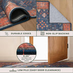 Navy Blue 2x8 Long Runner for Kitchen, 8ft Runner Rugs for Entryway, Hallway, Washable Non Skid Rubber Backing Low Pile Stain Resistance Floral Carpet