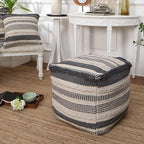 REDEARTH · UNSTUFFED Pouf Ottoman Cover Textured Cube Bean Bag Poof Pouffe Footrest for Living Room, Bedroom, Patio, Gym; 100% Cotton (18"X18"X18", Precis Descant Gray)