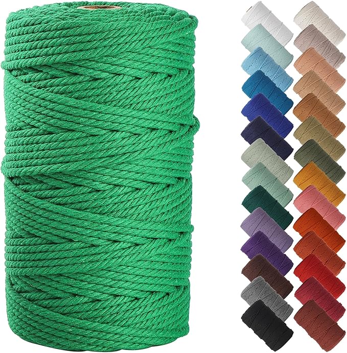 NOANTA Emerald Macrame Cord 4mm x 109yards, Colored Macrame Rope, Cotton Cord Macrame Yarn, Colorful Cotton Craft Cord for Wall Hanging, Plant Hangers, Crafts, Knitting