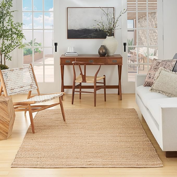 Nourison Home Natural Jute Bleached 5' x 7' Area Rug - Easy Clean, Non Shedding, Bed Room, Living Room, Dining Room, Kitchen (5' x 7')