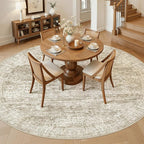 9x9 Brown Round Rug 9ft Living Room Circle Rug Vintage Round Area Rug Non Slip Indoor Carpet for Apartment