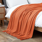 Vonty Rust Orange Knitted Blanket with Tassels Fringe 60" x 80", Super Soft Knit Throw Blanket, Farmhouse Decorative Lightweight Blanket for Couch, Sofa, Bed