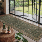 Bavni Washable Rug Runners for Hallways-Vintage Runner Rug 2'6''x8 Low Pile Floral Rugs, Non-Slip Indoor Throw Carpet for Living Room Bedroom Kitchen, Dark Green/Multi