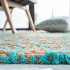 SAFAVIEH Natural Fiber Collection Area Rug - 6' Square, Turquoise & Natural, Handmade Boho Diamond Tassel Jute, Ideal for High Traffic Areas in Living Room, Bedroom (NF266C)