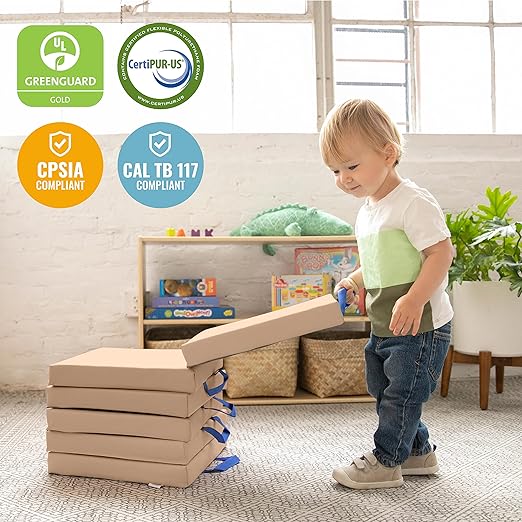 ECR4Kids SoftZone Square Floor Cushions with Handle, Flexible Seating, Sand, 6-Piece