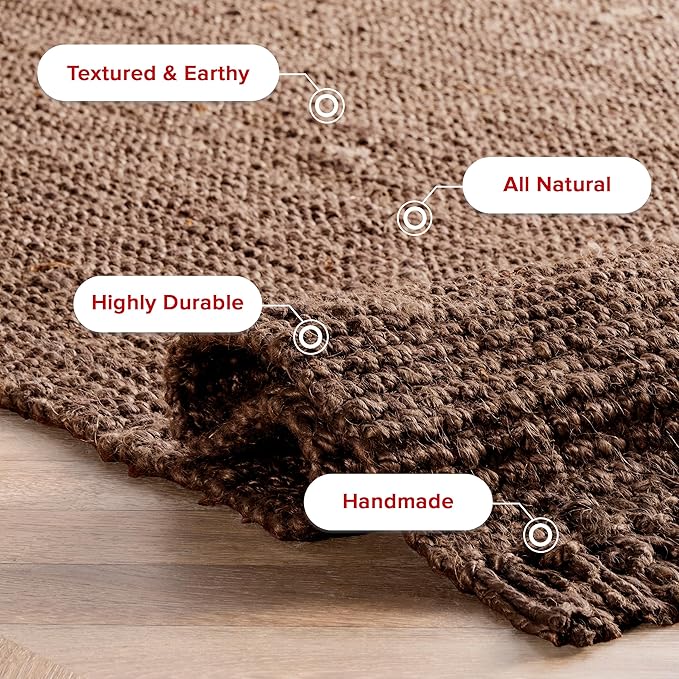 Nuloom Daniela Chocolate, 6' x 9', Handmade, Jute, Tassel, Soft and Textured, High Traffic, Stain Resistant, Easy Clean, Durable Area Rug for Bedroom, Living Room, Dining Space, Foyer, Entryway
