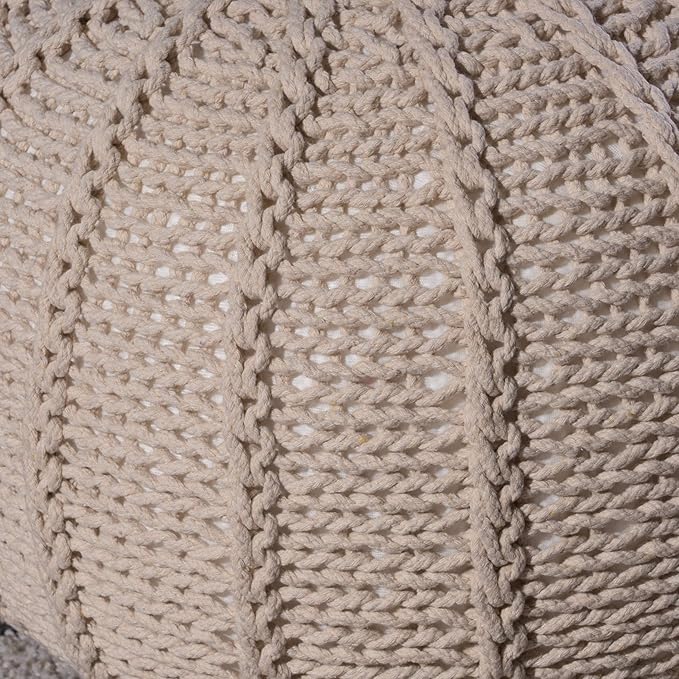 Christopher Knight Home Agatha Knitted Cotton Pouf, Beige Small