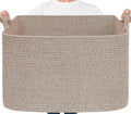 Goodpick 105L Large Woven Storage Basket, Rectangle Cotton Rope Basket for Blankets, Clothes, Oversized Toy Storage Organizer for Living Room, Nursery, 25"x16"x16", Brown