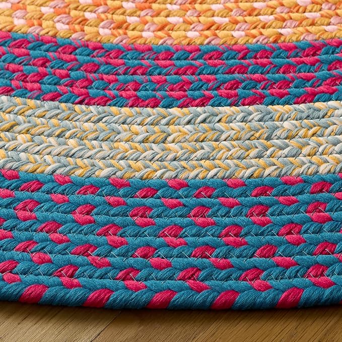SAFAVIEH Washable Rug Outdoor Braided Collection - 5' Round, Red & Orange, Handmade & Reversible, Non-Shedding & Easy to Clean, Ideal for Patio, Backyard, Mudroom (BRD308Q)